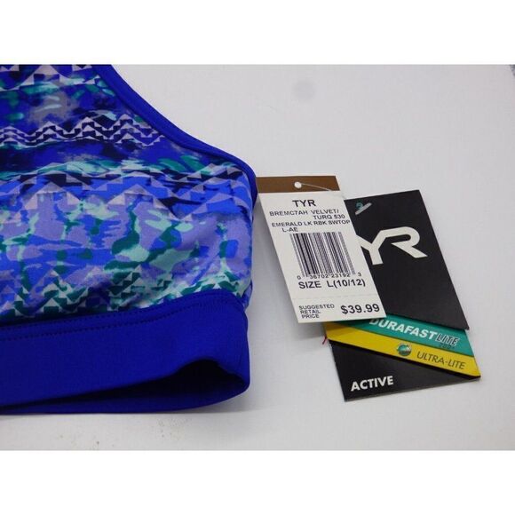 TYR Women's Emerald Lake Racerback Bikini Top, Size L (10/12); Velvet/Turquoise - Picture 9 of 12
